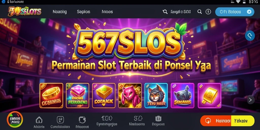 Tampilan utama gameplay <strong>567SLOTS</strong> dengan gulungan dan fitur menarik.