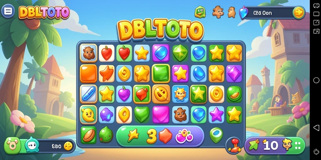 Tangkapan layar utama DBLTOTO menampilkan gameplay Match-3 yang seru.