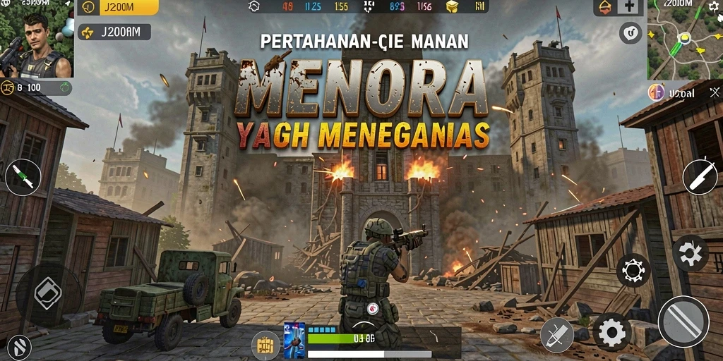Tampilan gameplay seru J200M dalam mode Tower Defense.