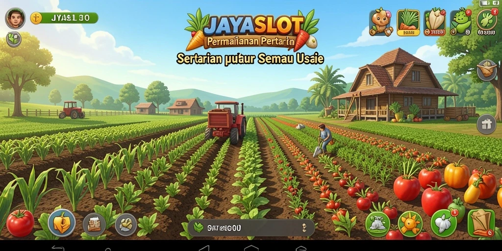 Screenshot menunjukkan aktivitas seru dalam JAYASLOT saat bertani.
