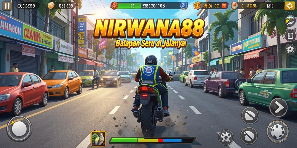 Screenshot gameplay NIRWANA88 menampilkan aksi balap yang mendebarkan.